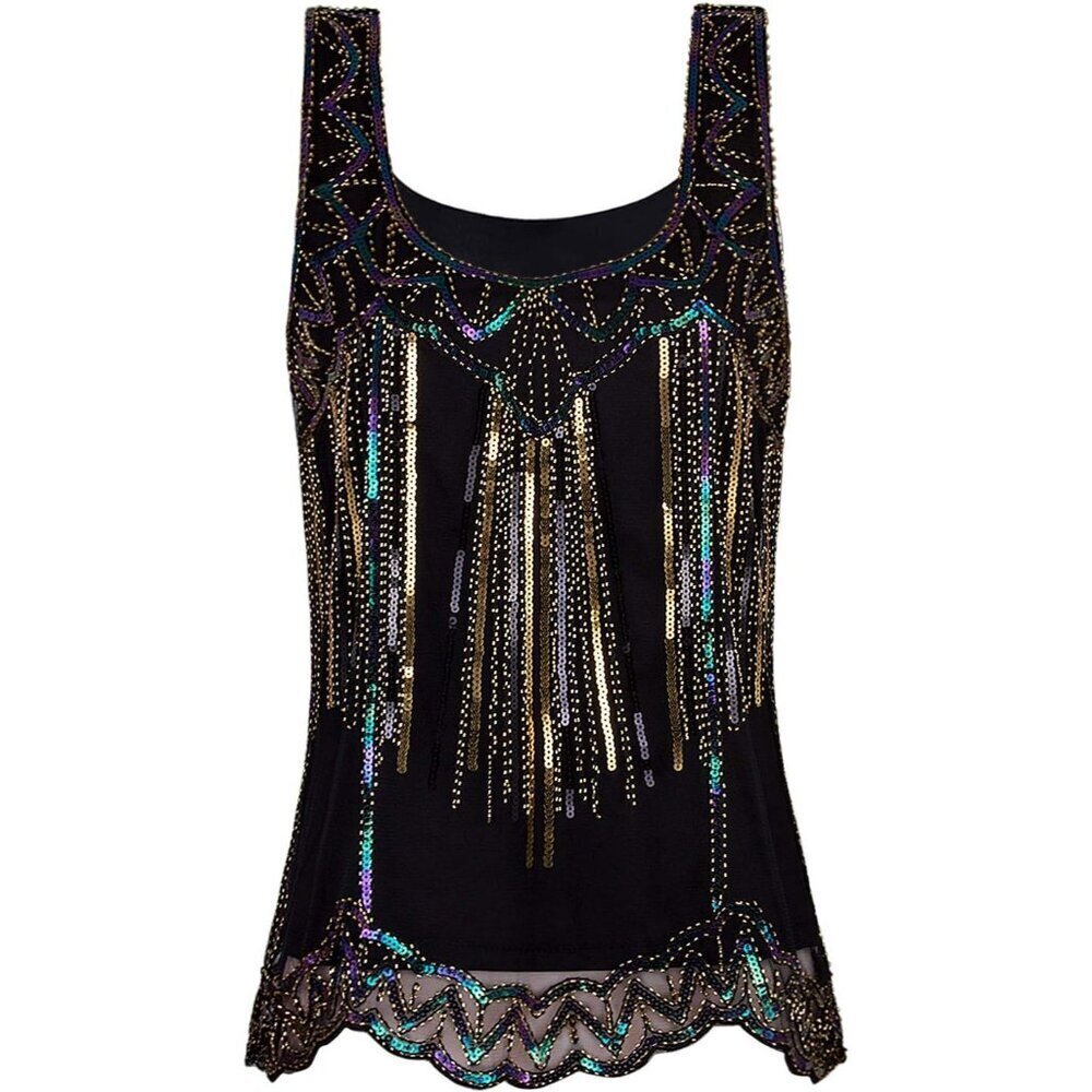 Women's Beaded Flapper Top 1920s Vintage Sequin Sleeveless Art Deco Dress